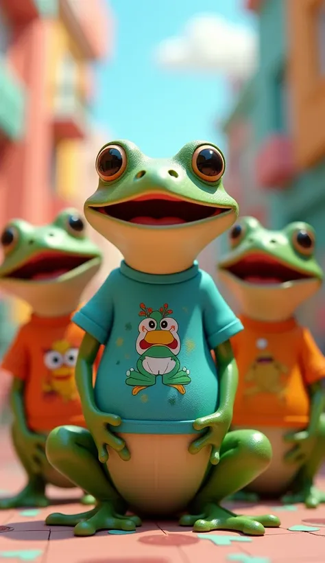 in the world of 3D animation, Frog animals wear t-shirts