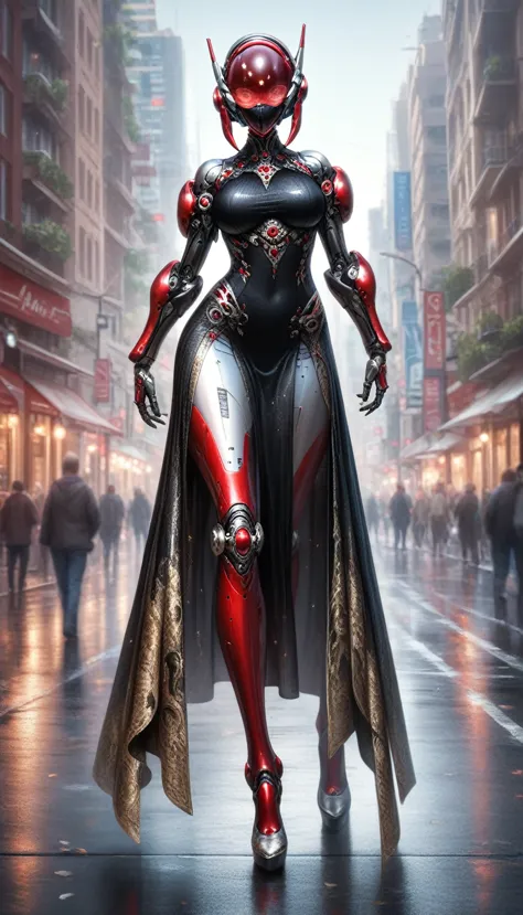 score_9, score_7, full body view, black and red android, detailed eyes, intricate original clothes, vivid colors, highly detaile...