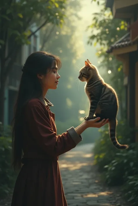 Write a short story where a human finds a mysterious, magical cat perched on their hand, signaling the start of an adventure