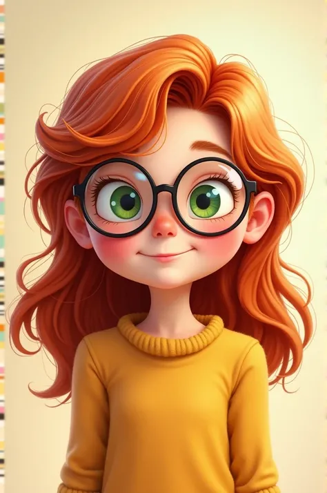  Make me a cartoon of a white girl with glasses, red-haired and pink-cheeked girl 