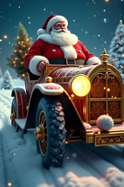 Create a Santa Claus with an ornate car