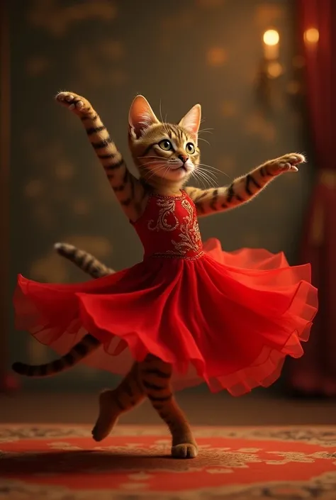 A beautil dancing cat red dress
