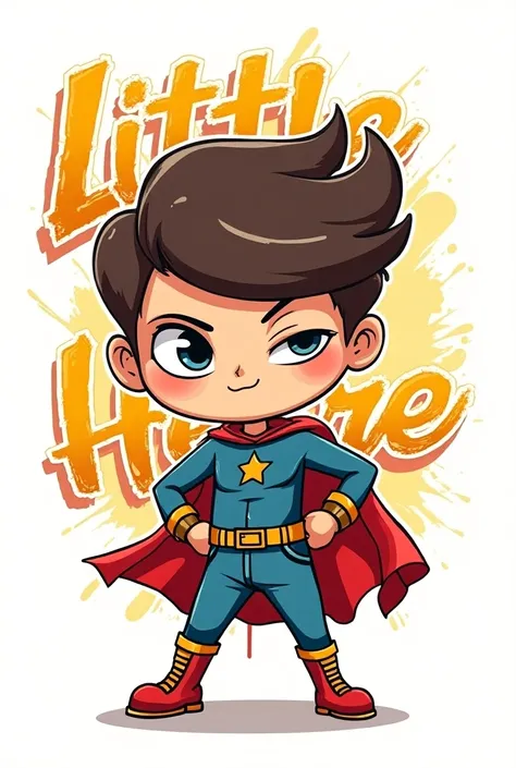 2D flat design "LITTLE HERO" title with graffiti style like a comic with transparent background