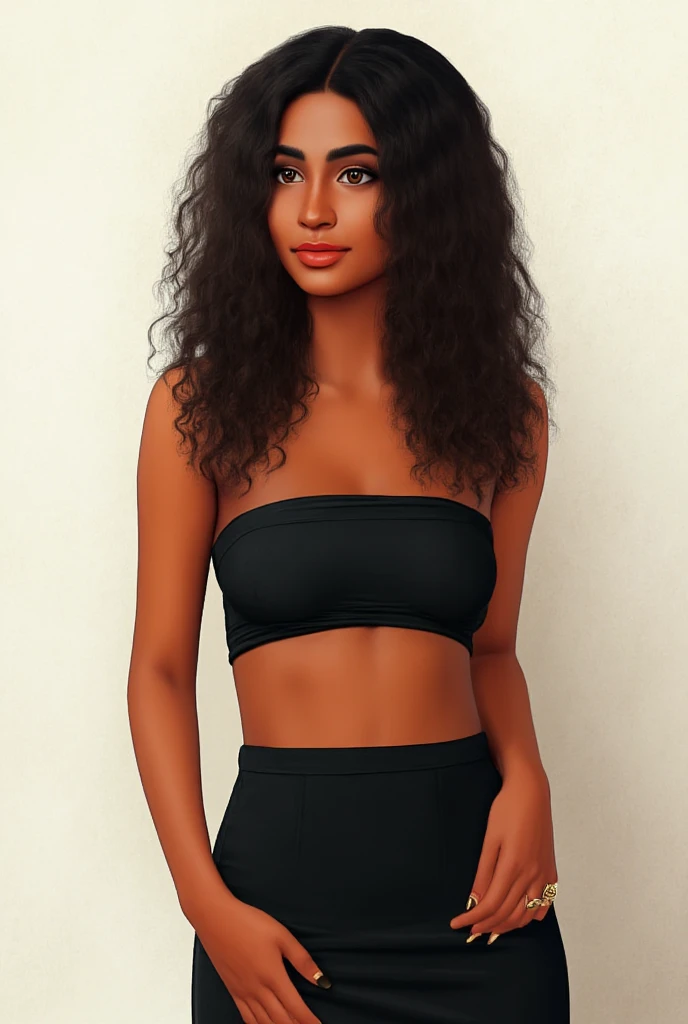 (Photomedium)/, ((Best resolution)), ((high quality:1.2)), work of art, 8k, extremely detailed, ((High detail:1.2)), Solo, Angolan female with 24 years, ((cropped strapless, pencil skirt)), (pretty perfect model face:1.45),