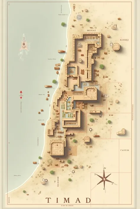 I want a map that shows in a modern way the ruins of the city of Timgad, located in the state of Batna in Algeria , with the map elements scale, orientation the frame .