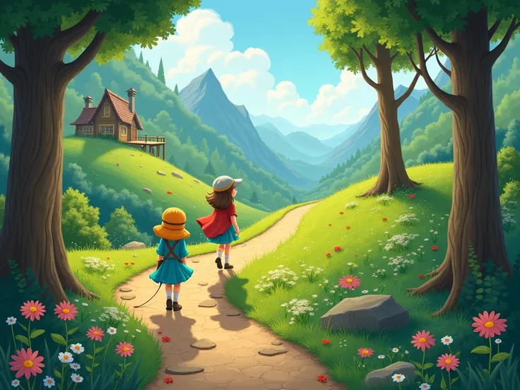 Imagine you’re climbing your own magical hill with a friend like Jack and Jill. What do you see along the way? Are there animals, a secret treehouse, or a waterfall? Describe your journey to the top!