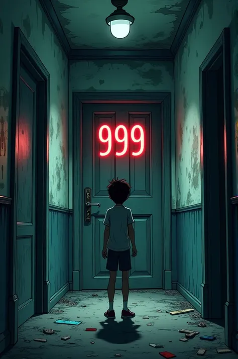 Creat a image for YouTube horror cartoon named Room number 999