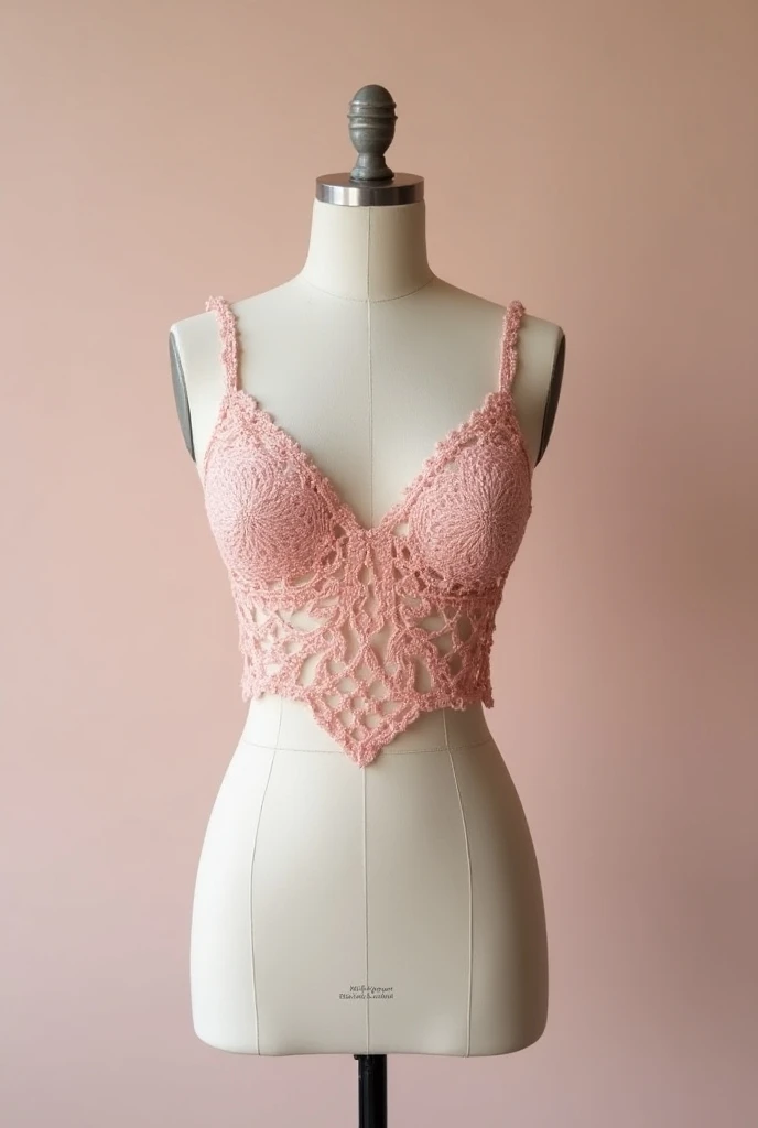 Create pink crochet top on a mannequin
