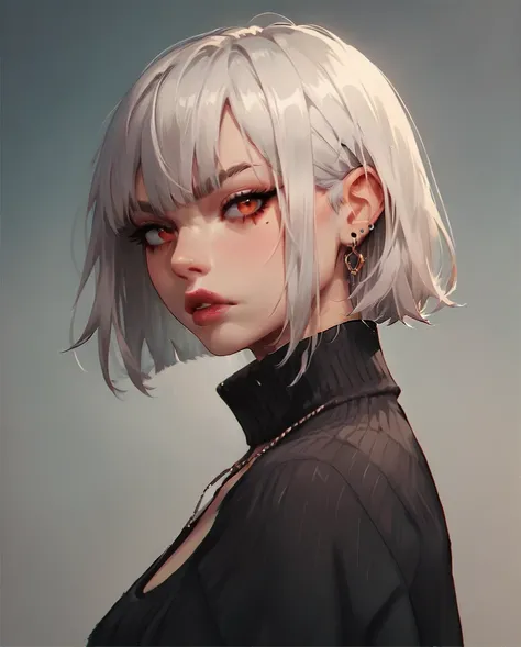 1 ,  red eyes,  fringe between the eyes , White hair big ass 