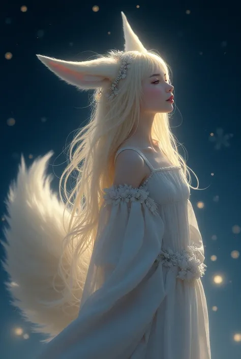 Starlight kitsune,1girl, Solo, Long Hair, Blush, kitsune ears, kitsune tail,