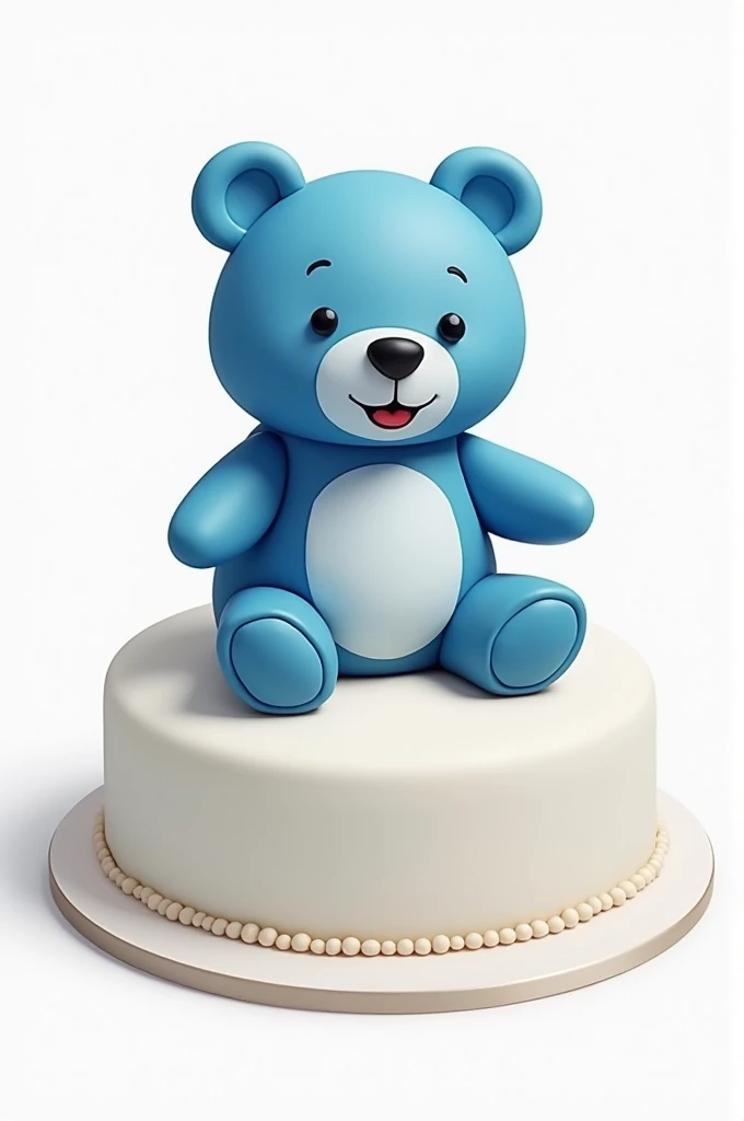 Please draw a blue colored teddy on a white round shaped cake