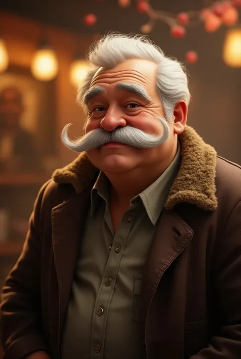 The character must be old with a white mustache and chubby with charisma