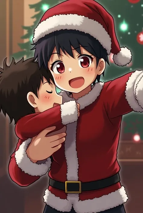 Generate Mako Chan in a Christmas costume having sex with his brother 