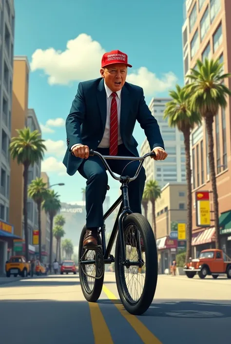 Donald Trump riding a BMX in Los Angeles.