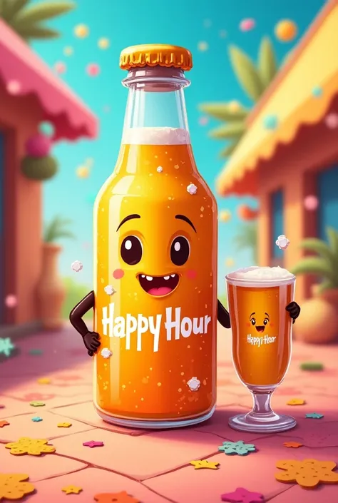 Store brand with the name HappyHour with art style
