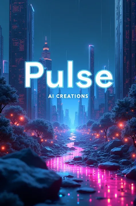 Design a dynamic and visually striking YouTube channel cover for Pulse AI Creations. The image should feature a futuristic, digital landscape filled with glowing neural networks, abstract AI-generated art, and vibrant light pulses. Include elements like a ...