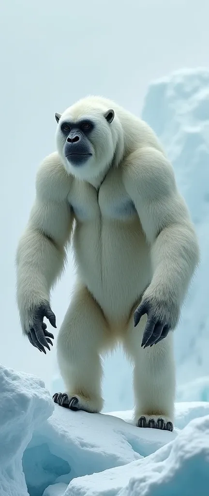 Orangutan-Polar Bear Hybrid
"Envision a striking orangutan-polar bear hybrid, merging the thick white fur and bulk of a polar bear with the long arms and agile build of an orangutan. Its face is a blend of both creatures, with sharp polar bear eyes and the...