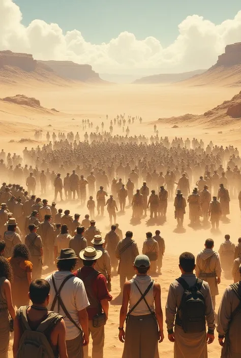 So many people are together in a desert 