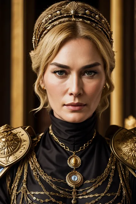 beautiful 30 year old Cersei Lannister, Empress of Rome, authoritarian, futuristic Roman Empire, detailed textures, sharp focus, ultra-high pixel detail, 16k RAW footage, masterpiece