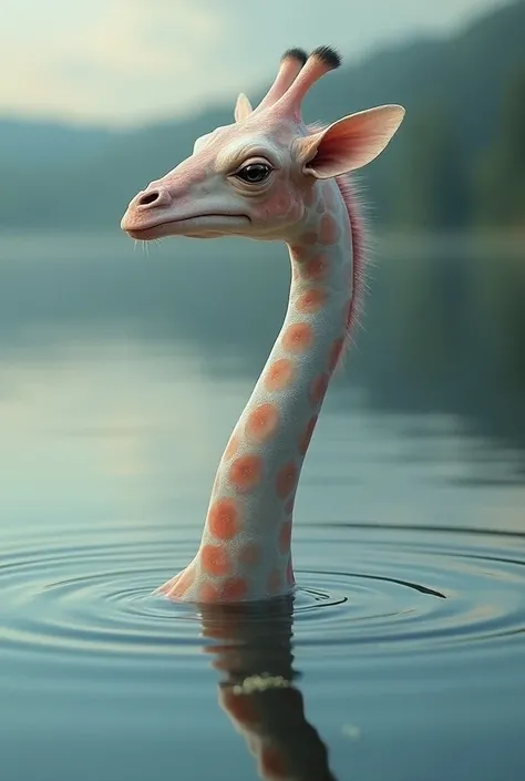  a salmon that is built like a swan .  He still looks very salmon and has a salmon head,  sticking out of the water .  but he is half salmon , Half giraffe .  His name is Schlacks 