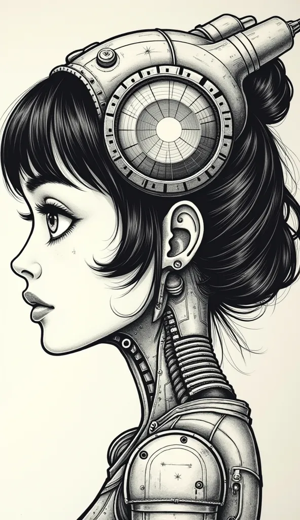 ((best quality)), ((masterpiece)), (detailed), perfect face of cyberpunk mecha japanese girl, surreal, art nouveau, in the illus...