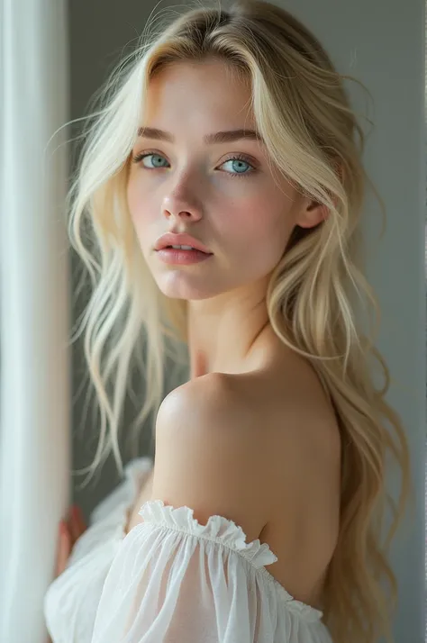 Several photos of naked white-eyed blue-eyed blondes
