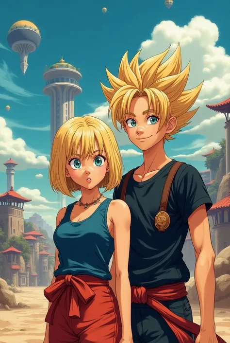 Dessin homme cheveux très courts et jeune femme carré court blond dragon ball