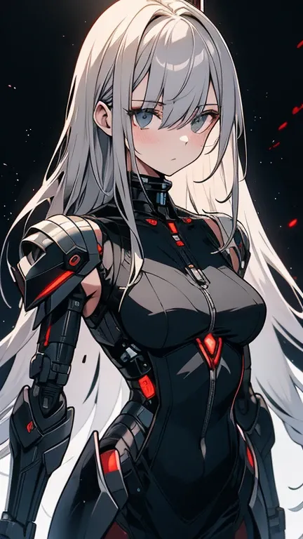 General open plane , full-bodied woman, bathed in liters of blood ,  she is a creature killer , gray hair,  shoulder-length hair.  She carries a spear of green light , ultra thin woman ,  woman who is too tall and hunched,  futuristic-style clothing ,  her...