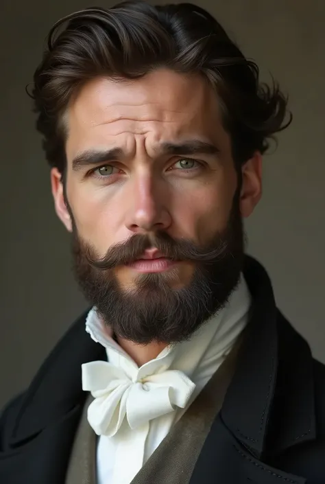 19th century man,  handsome with a bit of beard in a shirt