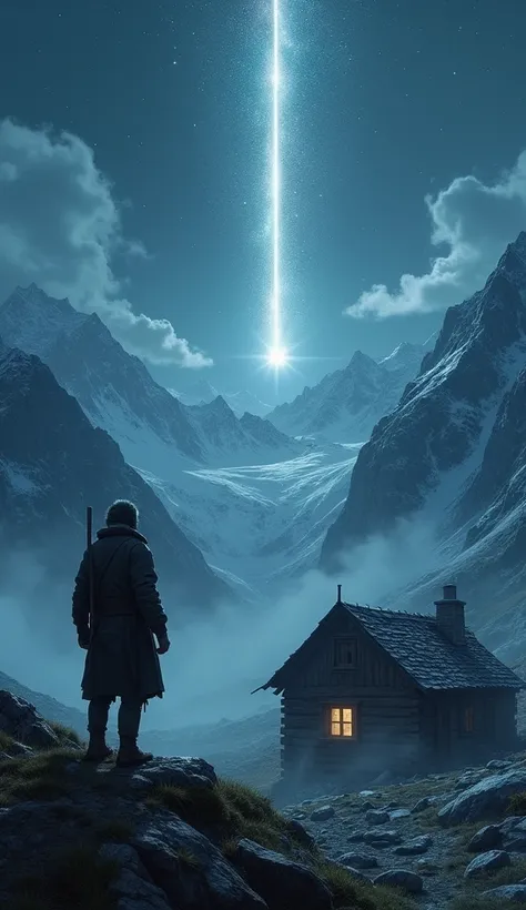 On a distant mountain ,  a shepherd saw a star fall near his cabin.
