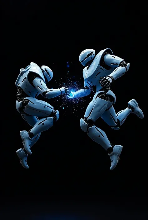 Show robots having 1v1 with black background and minimal art ,use blue colour with black for robots