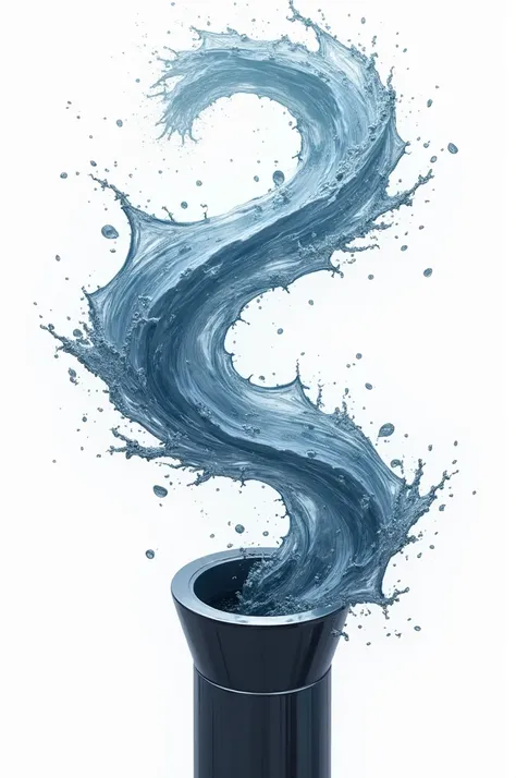 It is a drawing of a metallic whirlpool falling on it ,  and this water once it falls it is directed through an open tube ,  the tube is in front of the whirlpool but at the bottom
The entire background is PNG and the image is in horizontal form