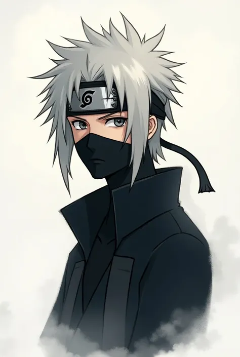  Create a character with these characteristics 
has strong traits ,  light, lightly tanned skin and a deep and serious look .  His white hair , typical of the clan ,  is wavy and falls to the shoulders .  He wears them loose ,  with a ninja headband to kee...