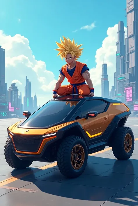 Goku on a cyber truck 