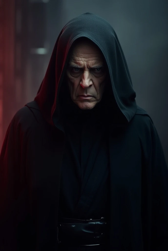 A highly detailed, cinematic portrait of Darth Sidious, the powerful Sith Lord from the Star Wars universe, 1 man, mysterious dark lord, detailed face, piercing eyes, sinister expression, dark robes, dramatic lighting, moody sci-fi setting, photorealistic,...