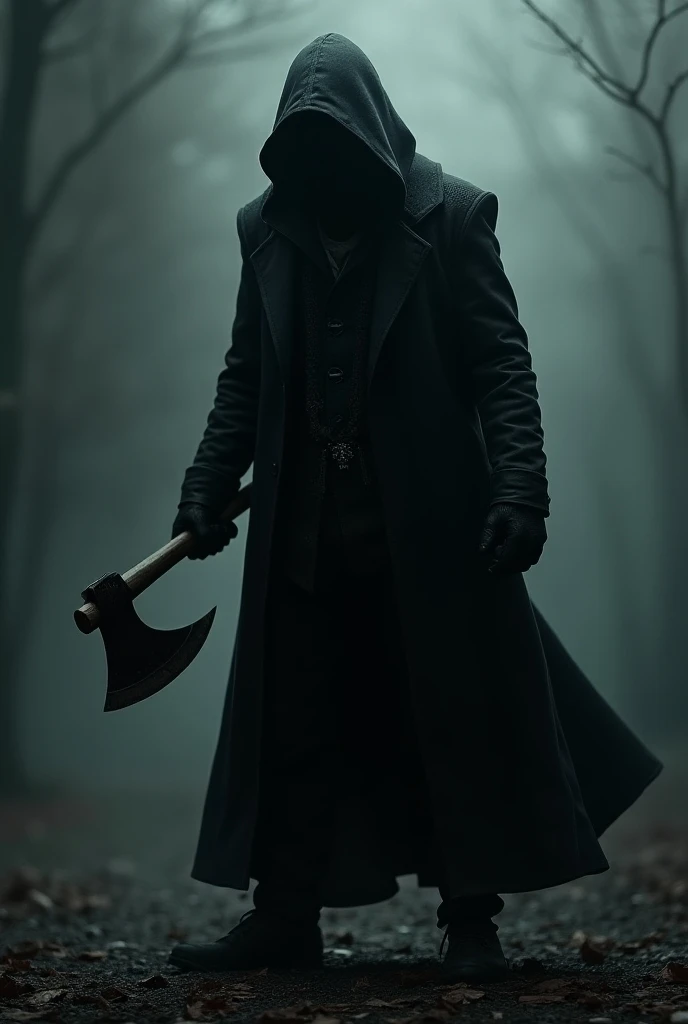 Hooded man holding an ax 