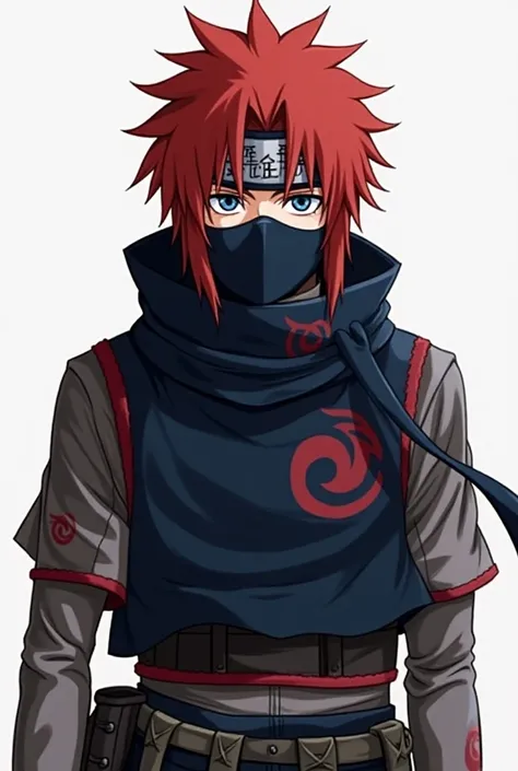  Kagami Uzumaki has long, disheveled red hair , that fall to their shoulders,  reflecting his indomitable personality . His deep blue eyes are mesmerizing,  transmitting the power and wisdom of an experienced warrior .  He wears a simple mask , but symboli...