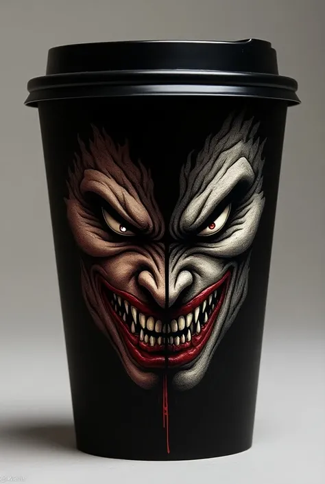 Disposable coffee cup , black color, Decorated by Ryomen Sukuna
