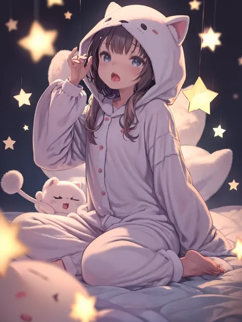 超 high resolution on down,  Attention to Details ,  high quality,  high resolution on down, 最 high quality, 4K, 8k, Awards、(Kigurumi pajamas)、(Yawning:1.3),cute