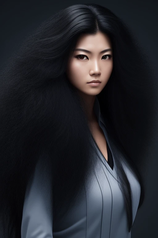 jet black hair,most very long hair,most very lion hair,most very wolf hair,most very frizzy hair,coarse hair,most very spread hairstyle,thick hair,fluffy hair,most very heavy weight hair,most very voluminous hair,shiny jet black hair,female jail officer,bl...