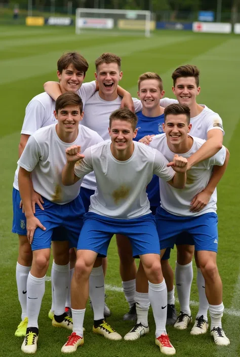 teenage men posing in a group photo after playing a soccer game 