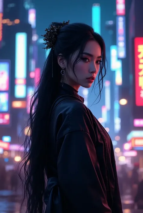 Mongolian sexy girl in night city