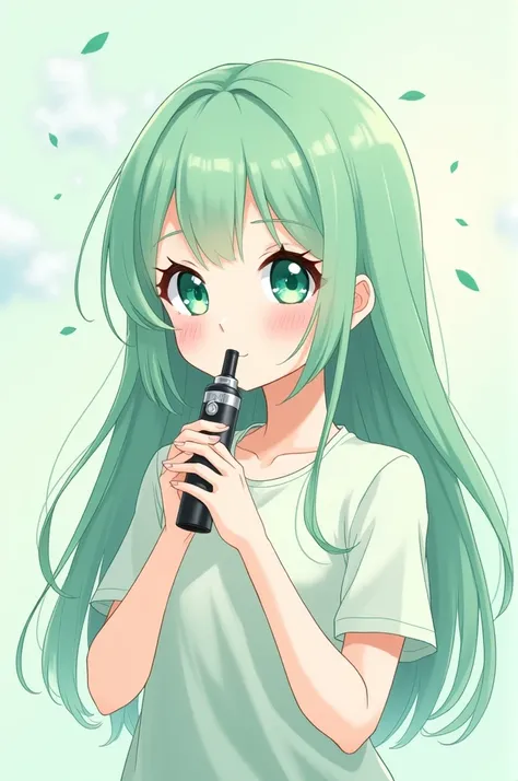 An anime girl using a mint vaper