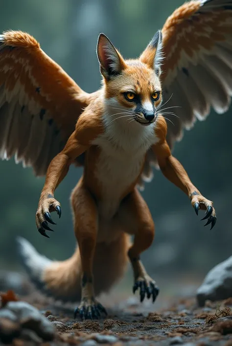 Merging a cat with a falcon with a fox produces a mythical animal that is scary and realistic