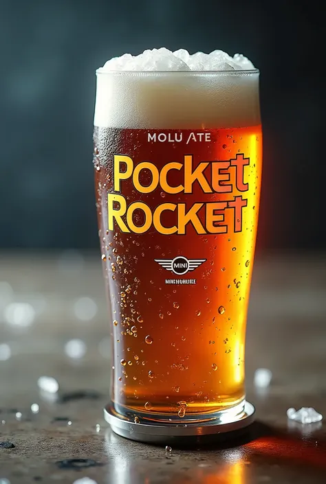 a can of beer, ipa, inspired by the mini cooper, with words on the can "pocket rocket, IPA, 5.9% Alc. Vol." highly detailed, photorealistic, ultra-detailed, 8k, best quality, masterpiece, vibrant colors, dynamic lighting, glass material, chrome metal, refl...