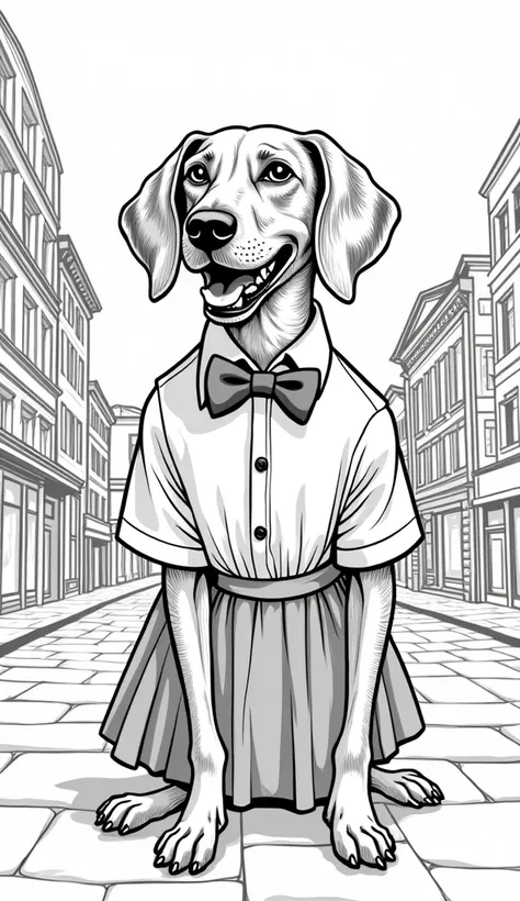 More beautiful laughing Vizsla as Mary Poppins in Peaky Blinders style as a coloring page in black and white 