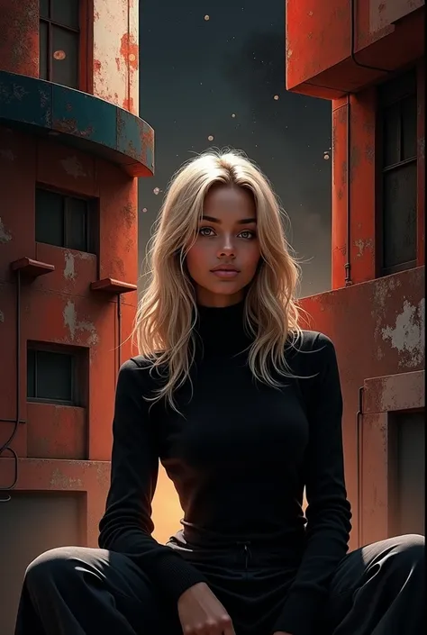 Use the style of the image but the girl more realistic black American with blond hair, caramel skin