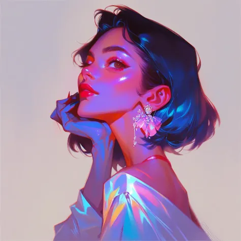 masterpiece,  beautiful illustration, young woman, neon, neonовый свет, dark background