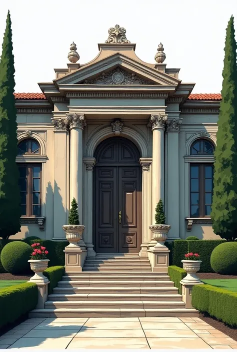  Cartoon style detailed of a large and spacious a huge mansion with Brazilian-style floors the mansion is imposing ,  with a classic and Renaissance architecture with details that evoke stability and elegance, a long and detailed façade that is made of sto...