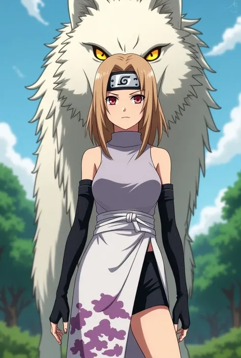  Naruto Classico

My character 
She has light brown hair ,  red eyes, Your hair is long and brown ,  she wears a high-neck t-shirt tied with a tank top with white seams ,  wears a white skirt with purple clouds drawn on it ,  the skirt is short but has a l...